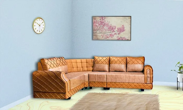 VIVDeal Andro Camel & Beige L Corner Sofa Set
